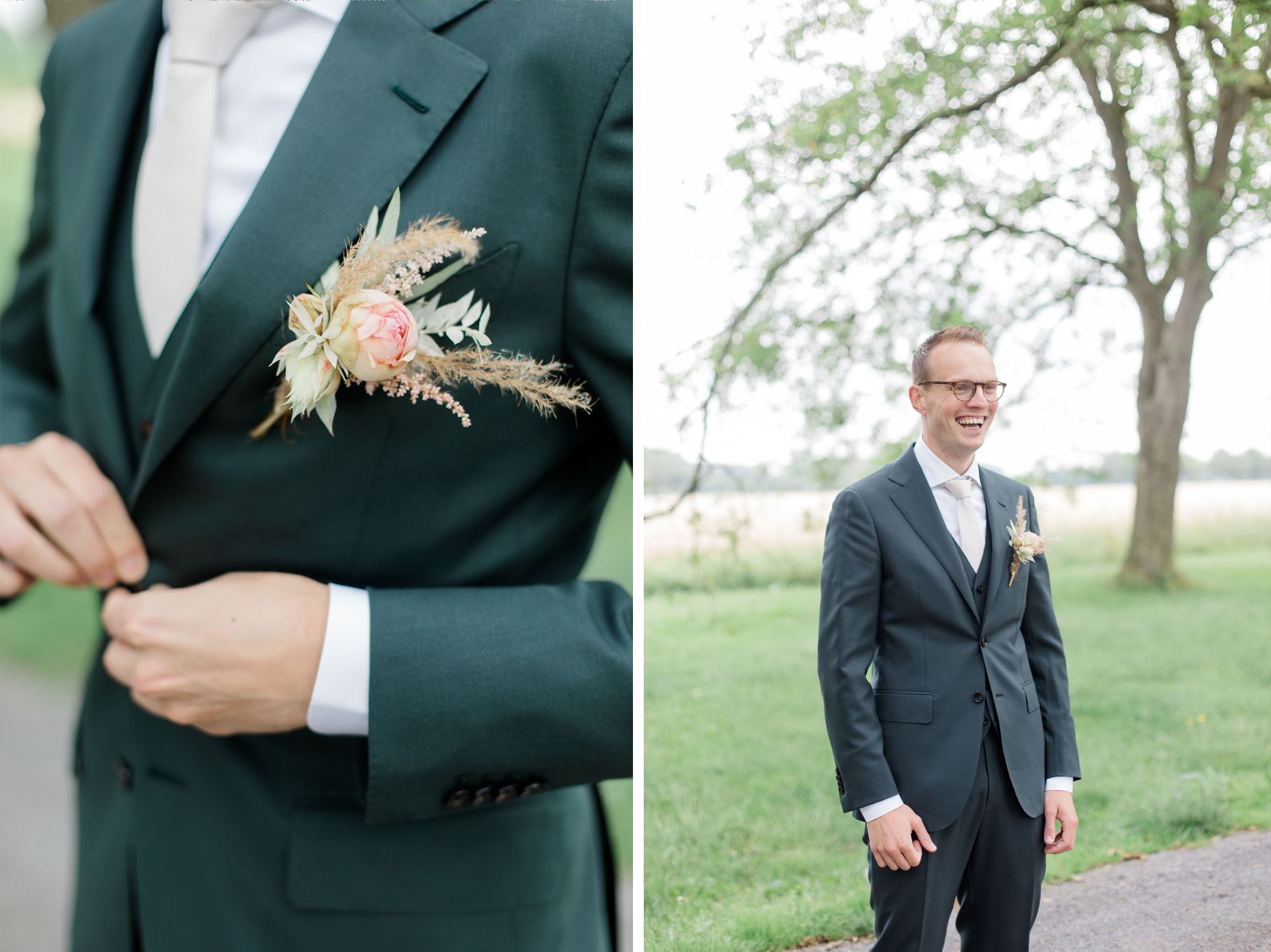 bruidegom pak corsage trouwfotograaf